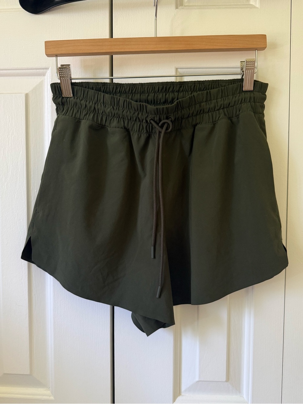 Athleta Olive Green Athletic Shorts with Drawstring Waist